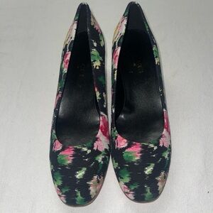 Sesto Meucci Floral Canvas Block Heel Pumps Size 8.5N Made in Italy